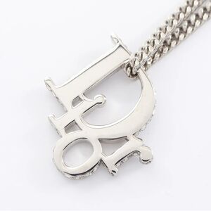 Christian Dior, Oblique Pendant Necklace, Silver Toned Brass w/ Crystals